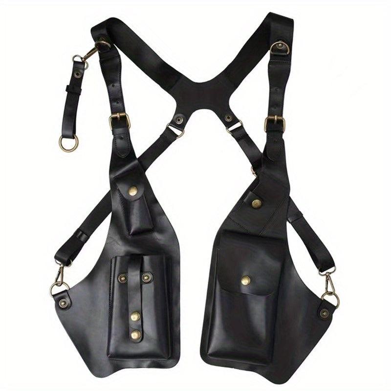 Men's Retro PU Leather Chest Bag Outdoor Mobile Phone Bag