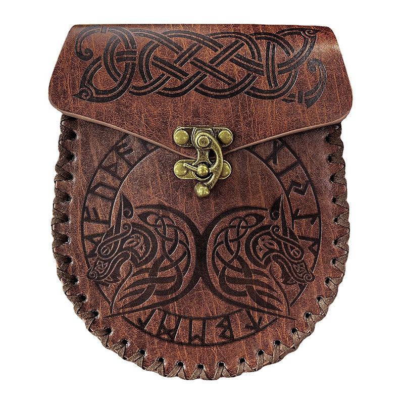 Retro PU Leather Belt Bag Viking Style Medieval Woven Coin Purse
