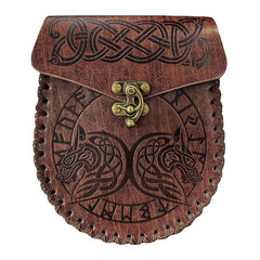 Retro PU Leather Belt Bag Viking Style Medieval Woven Coin Purse