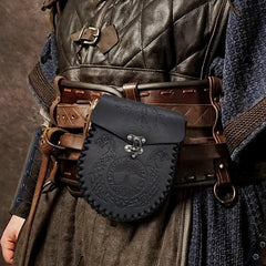 Retro PU Leather Belt Bag Viking Style Medieval Woven Coin Purse