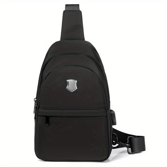 Men's Casual Chest Bag With USB Charging Waterproof Crossbody Shoulder Bag
