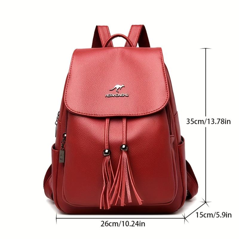 Flap Backpack For Women Tassel Drawstring Travel Daypack
