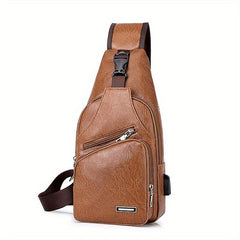 Men's PU Leather Shoulder Crossbody Bag with USB Charging Port