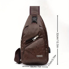 Men's PU Leather Shoulder Crossbody Bag with USB Charging Port