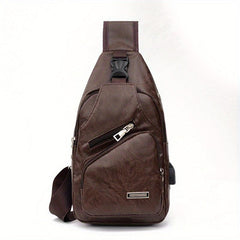 Men's PU Leather Shoulder Crossbody Bag with USB Charging Port