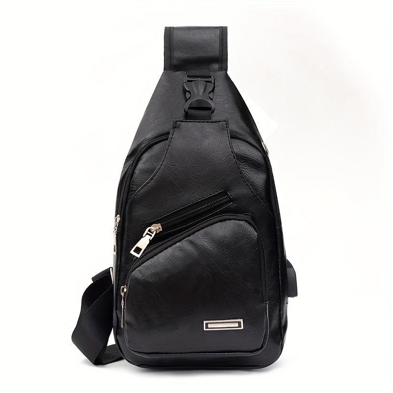 Men's PU Leather Shoulder Crossbody Bag with USB Charging Port