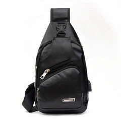 Men's PU Leather Shoulder Crossbody Bag with USB Charging Port