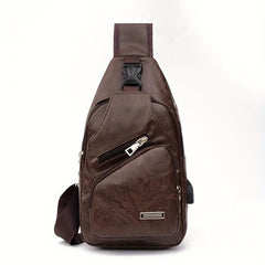Men's PU Leather Shoulder Crossbody Bag with USB Charging Port