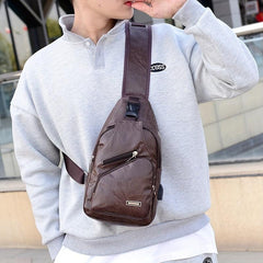 Men's PU Leather Shoulder Crossbody Bag with USB Charging Port