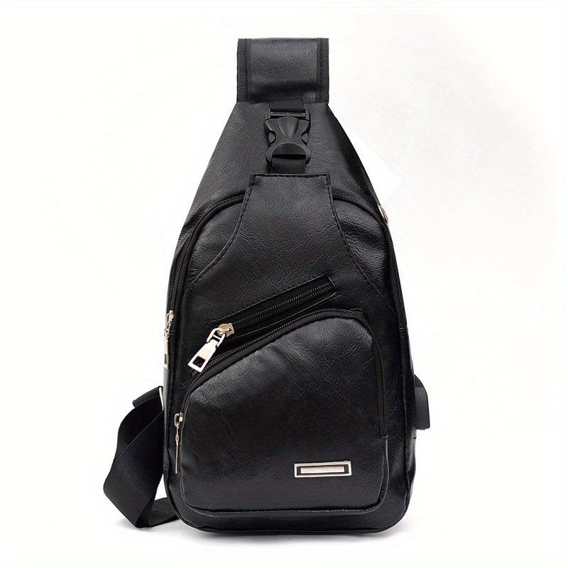 Men's PU Leather Shoulder Crossbody Bag with USB Charging Port