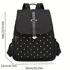 Studded Decor Flap Backpack Argyle Embroidery School Bag