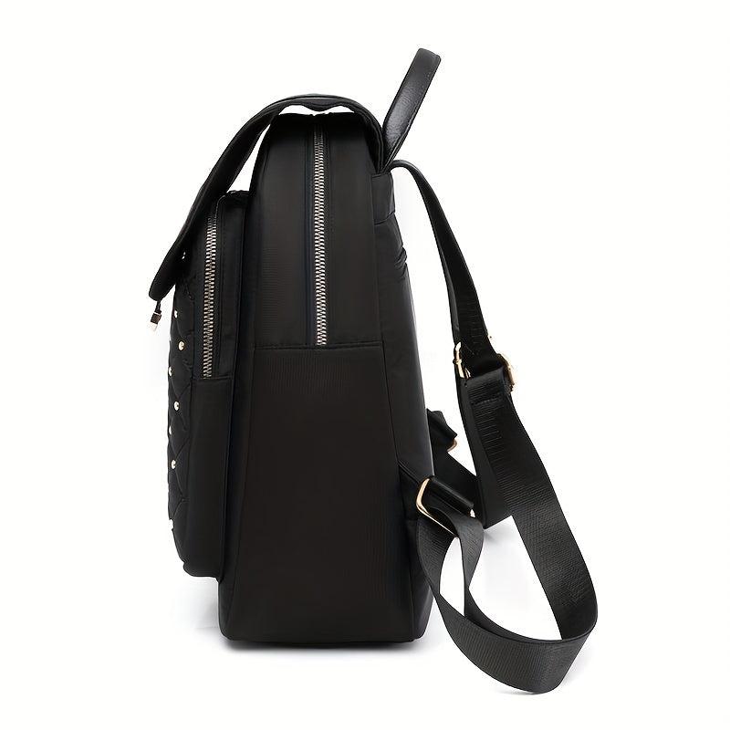 Studded Decor Flap Backpack Argyle Embroidery School Bag
