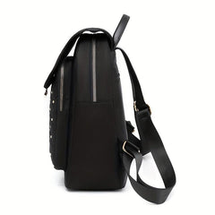 Studded Decor Flap Backpack Argyle Embroidery School Bag
