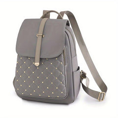 Studded Decor Flap Backpack Argyle Embroidery School Bag
