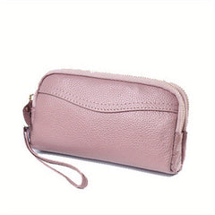 Cowhide Leather Double Zipper Long Wallet Mobile Phone Bag