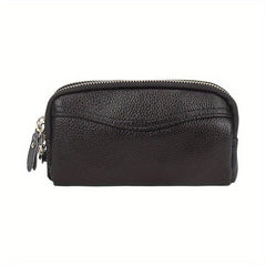 Cowhide Leather Double Zipper Long Wallet Mobile Phone Bag