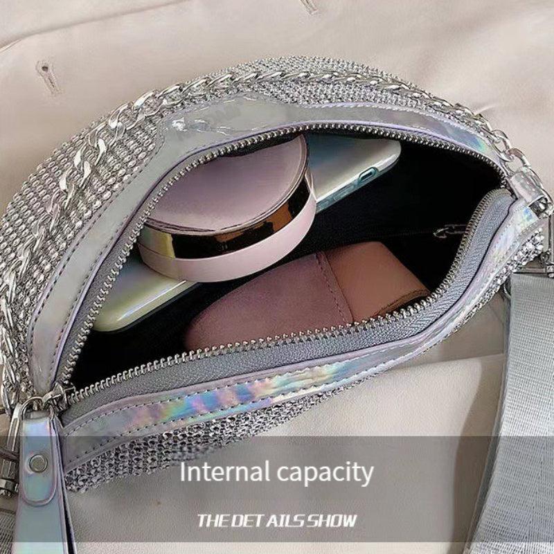 Personality Chain Crossbody Bag with Crystals