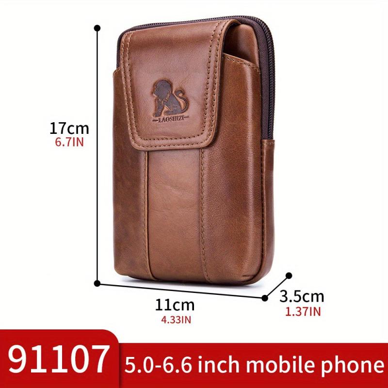 Leather Mobile Phone Bag Cowhide Waist Bag Hook Belt Business Commuting
