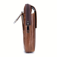 Leather Mobile Phone Bag Cowhide Waist Bag Hook Belt Business Commuting