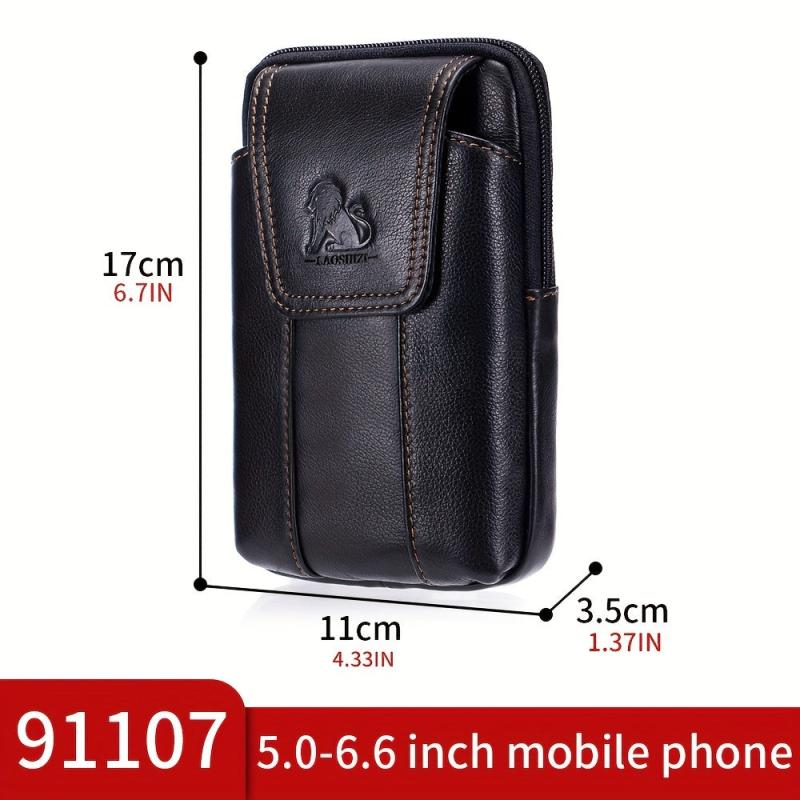 Leather Mobile Phone Bag Cowhide Waist Bag Hook Belt Business Commuting