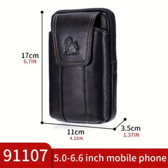 Leather Mobile Phone Bag Cowhide Waist Bag Hook Belt Business Commuting