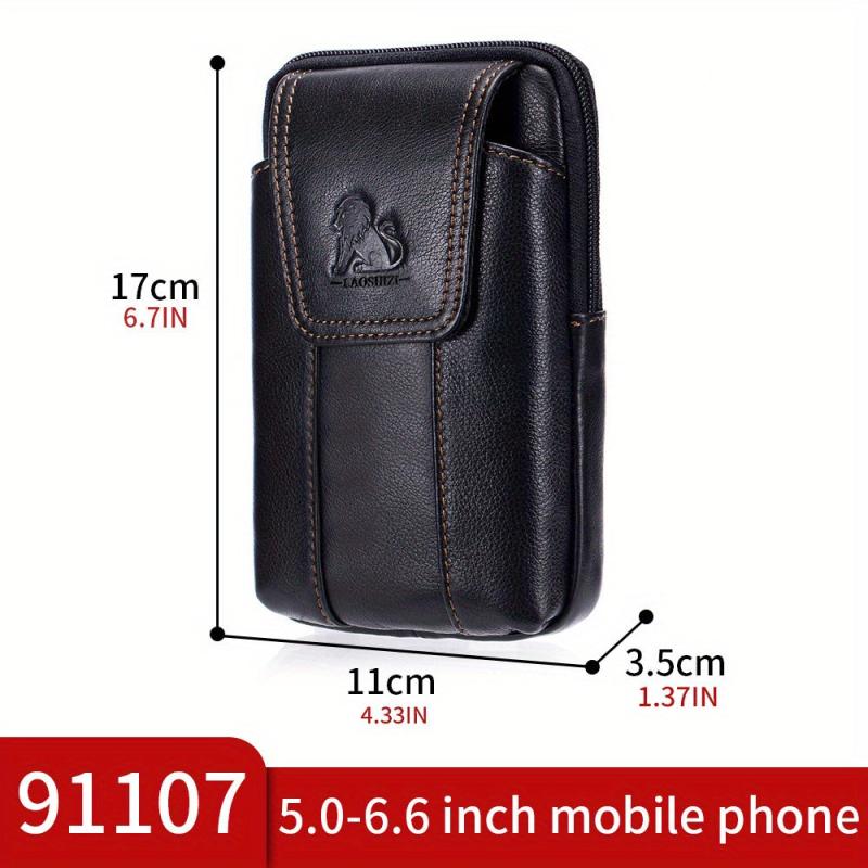 Leather Mobile Phone Bag Cowhide Waist Bag Hook Belt Business Commuting
