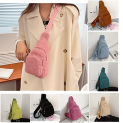 Soft Corduroy Crossbody Chest Bag with Adjustable Strap