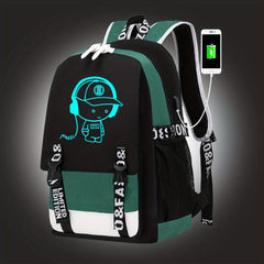Luminous Cartoon Large Capacity Preppy Backpack Nylon School Daypack
