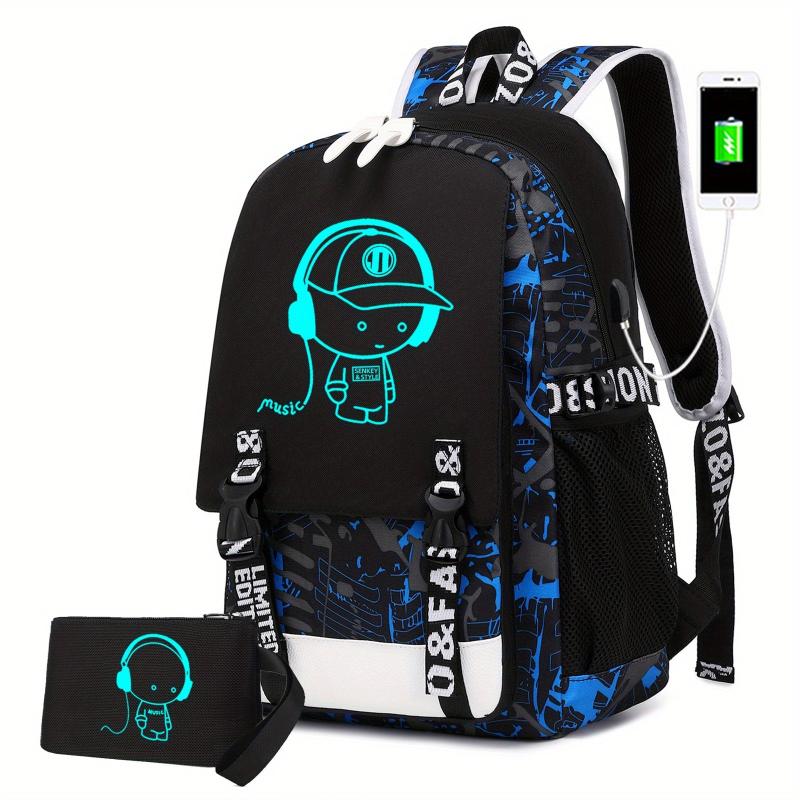 Luminous Cartoon Large Capacity Preppy Backpack Nylon School Daypack