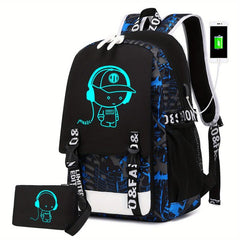 Luminous Cartoon Large Capacity Preppy Backpack Nylon School Daypack