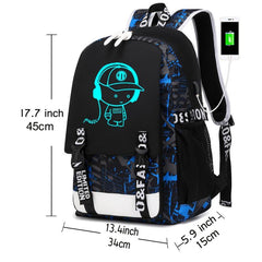 Luminous Cartoon Large Capacity Preppy Backpack Nylon School Daypack