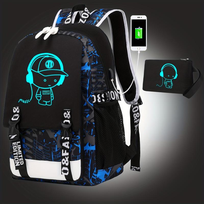 Luminous Cartoon Large Capacity Preppy Backpack Nylon School Daypack
