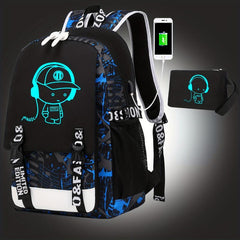 Luminous Cartoon Large Capacity Preppy Backpack Nylon School Daypack