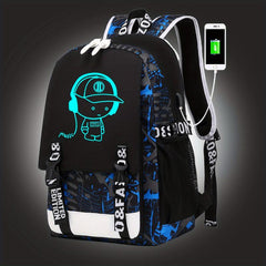 Luminous Cartoon Large Capacity Preppy Backpack Nylon School Daypack