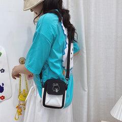 Canvas Women's Phone Bag Cartoon Printed Shoulder Messenger Bag