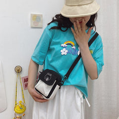 Canvas Women's Phone Bag Cartoon Printed Shoulder Messenger Bag
