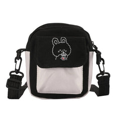 Canvas Women's Phone Bag Cartoon Printed Shoulder Messenger Bag