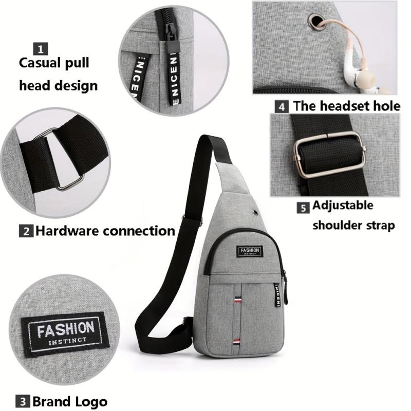 Men's Crossbody Bag with Earphone Hole for Sports Travel Lightweight Messenger