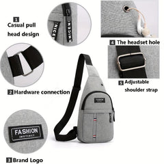 Men's Crossbody Bag with Earphone Hole for Sports Travel Lightweight Messenger