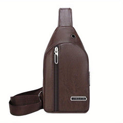 Men's Crossbody Bag w/ Earphone Hole Multifunction Diagonal Shoulder Bag