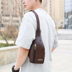 Men's Crossbody Bag w/ Earphone Hole Multifunction Diagonal Shoulder Bag