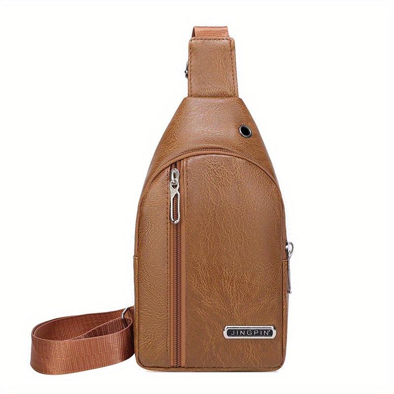 Men's Crossbody Bag w/ Earphone Hole Multifunction Diagonal Shoulder Bag