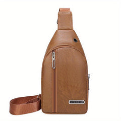 Men's Crossbody Bag w/ Earphone Hole Multifunction Diagonal Shoulder Bag