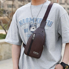 Men's Crossbody Bag w/ Earphone Hole Multifunction Diagonal Shoulder Bag