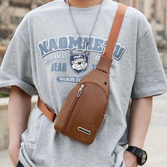 Men's Crossbody Bag w/ Earphone Hole Multifunction Diagonal Shoulder Bag