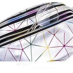 Silver Rhombus PU Leather Waist Bag Outdoor Casual Chest Bag