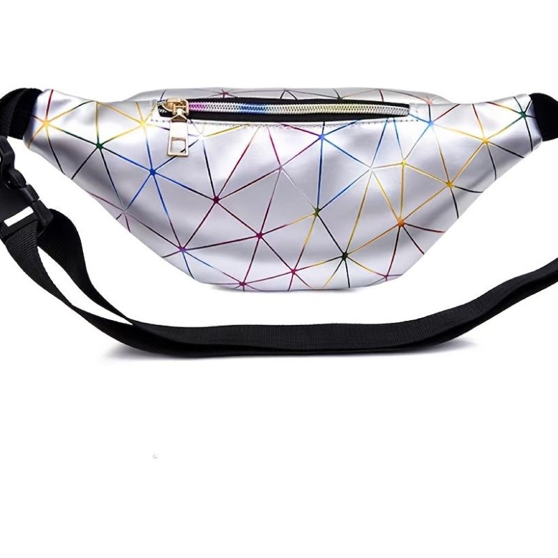 Silver Rhombus PU Leather Waist Bag Outdoor Casual Chest Bag