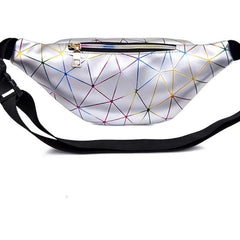Silver Rhombus PU Leather Waist Bag Outdoor Casual Chest Bag