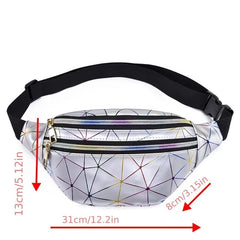 Silver Rhombus PU Leather Waist Bag Outdoor Casual Chest Bag