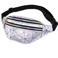 Silver Rhombus PU Leather Waist Bag Outdoor Casual Chest Bag